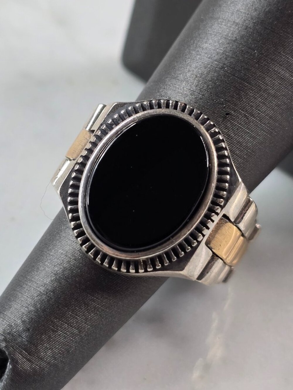 Mens Sterling Silver Onyx Watch Band Ring 14.3g E3016